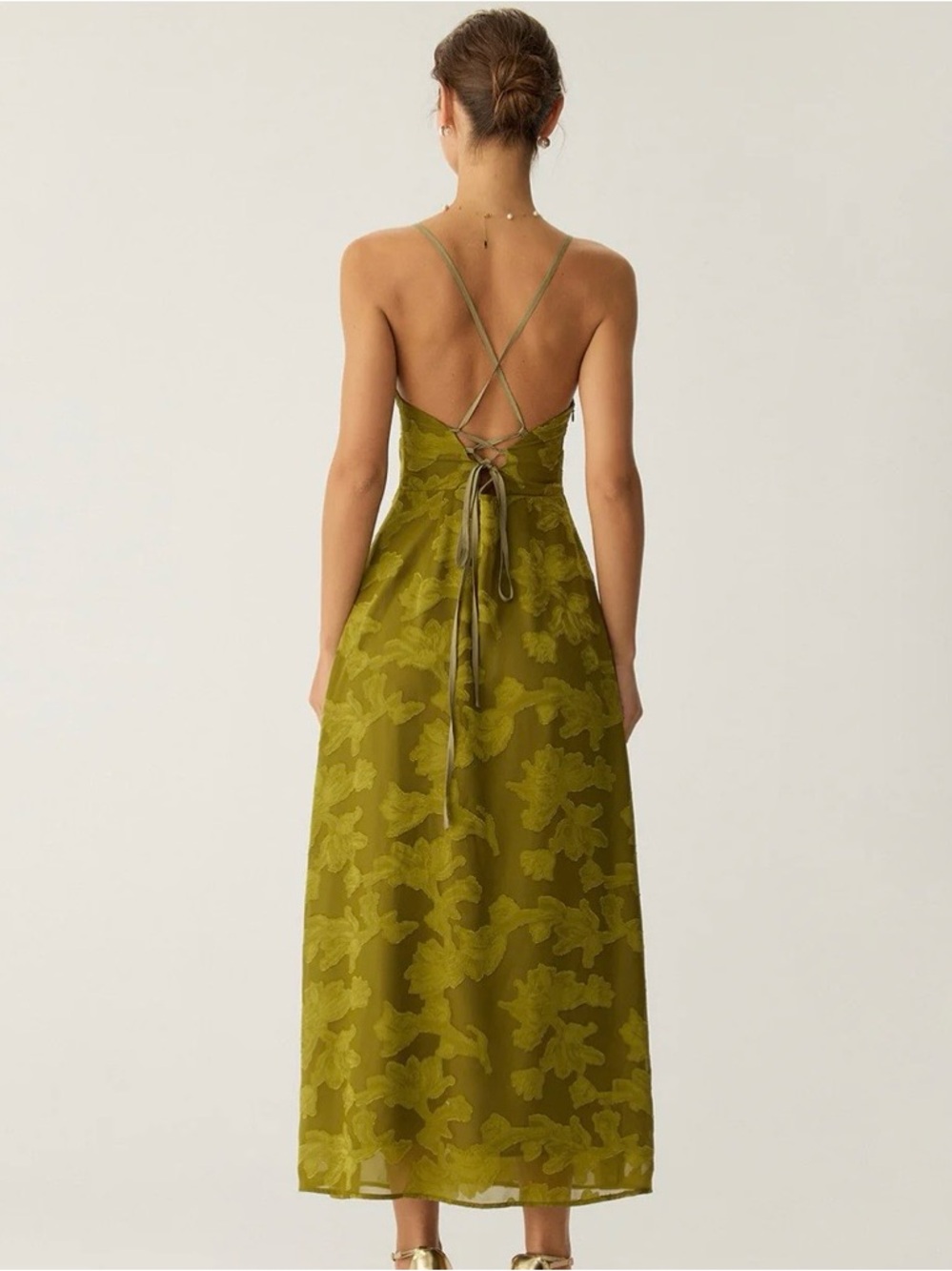 Olive Green Floral Slip Midi Dress - Picture 2 of 3